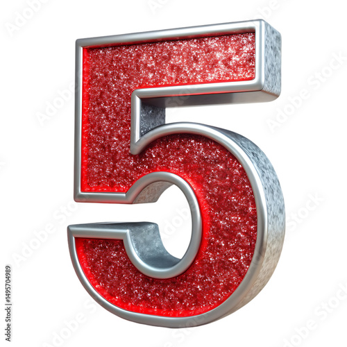 Red & Silver 3D Number 5