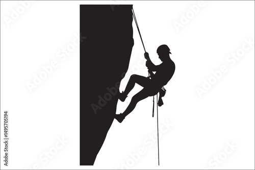 Mountain Climbing & Rappelling Silhouettes – Extreme Sports Vector Icons.
