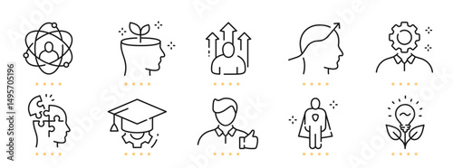 Personal growth related line icons. Editable stroke