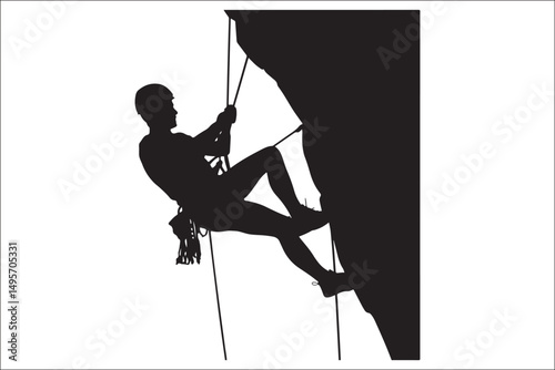 Mountain Climbing & Rappelling Silhouettes – Extreme Sports Vector Icons.