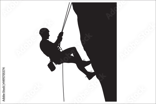 Mountain Climbing & Rappelling Silhouettes – Extreme Sports Vector Icons.