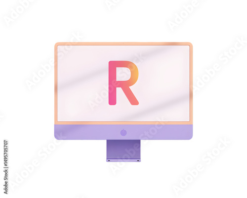 Modern Purple Desktop Computer Displaying a Gradient Letter R