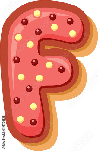 High-quality PNG of the letter F in a cute cartoon donut style. Perfect for kids’ projects, cards, party decor, and digital crafts.
