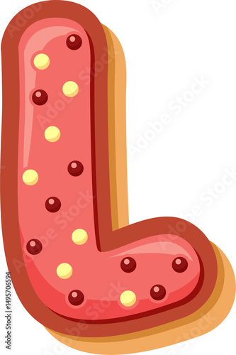 High-quality PNG of the letter L in a cute cartoon donut style. Perfect for kids’ projects, cards, party decor, and digital crafts.