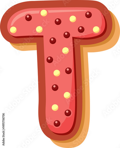 High-quality PNG of the letter T in a cute cartoon donut style. Perfect for kids’ projects, cards, party decor, and digital crafts.