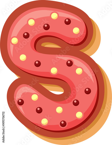 High-quality PNG of the letter S in a cute cartoon donut style. Perfect for kids’ projects, cards, party decor, and digital crafts.