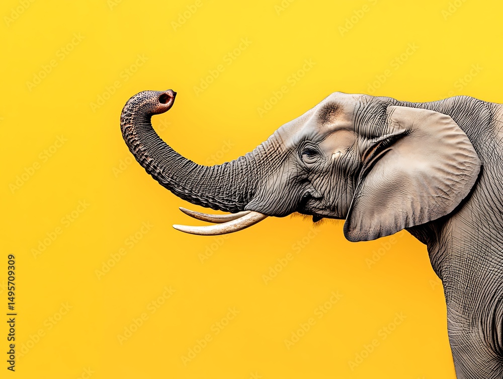 Obraz premium 黄色い背景のゾウの横顔