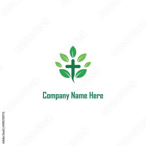 Healthcare Logo with Cross and Leaves 