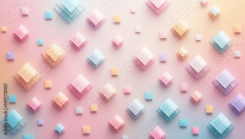 Pastel colored 3D squares layered in an aesthetic, soothing gradient background photo