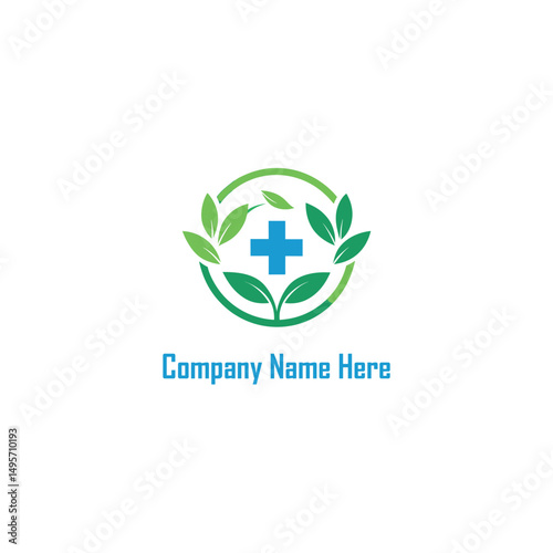 Healthcare Logo with Cross and Leaves 