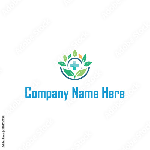 Healthcare Logo with Cross and Leaves 