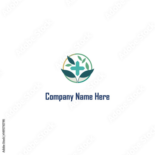 Healthcare Logo with Cross and Leaves Logo