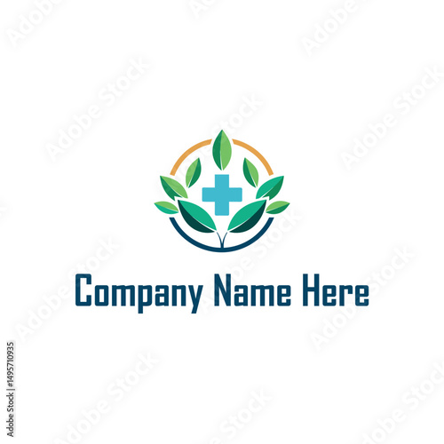 Healthcare Logo with Cross and Leaves 