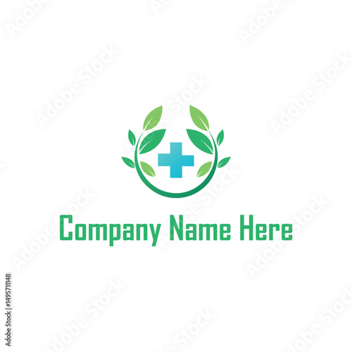 Healthcare Logo with Cross and Leaves 