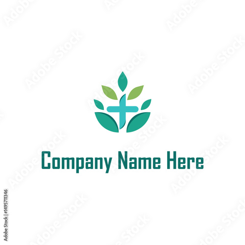 Healthcare Logo with Cross and Leaves 