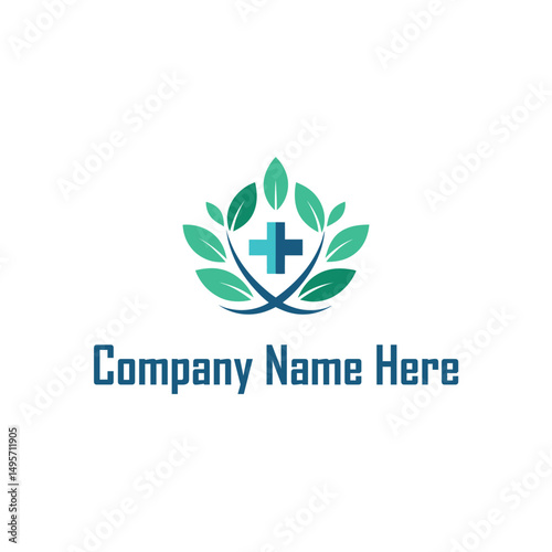 Healthcare Logo with Cross and Leaves 