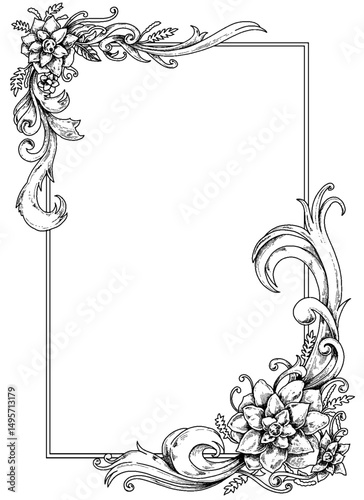 Retro European patterned border vector illustration, Gothic style, Baroque style, classical style