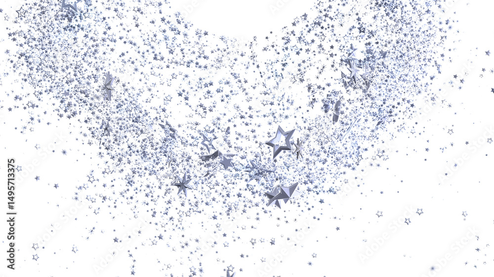 Obraz premium Sparkling silver stars burst on white background. Perfect for celebration, holidays, and magic themes.