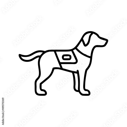Line art of rescue dog wearing harness for search and rescue concept  