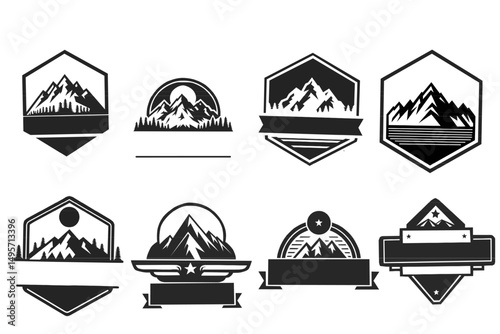 Set of Vintage Mountain Logo Badges for Outdoor and Adventure Themes