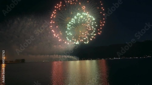 Fireworks over a body of water 