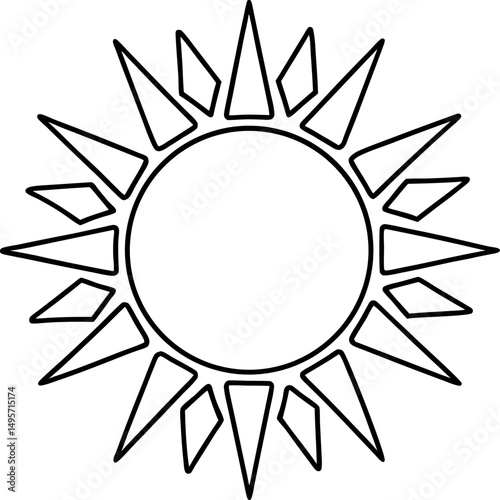 Stylized sun outline with geometric rays design, minimalist black and white illustration