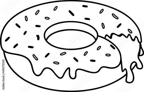 outline of dripping glazed donut with sprinkles, illustration of dessert snack sweet treat
