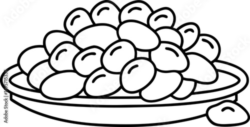 Line art of piled beans on plate simple outline illustration of legumes for recipe design
