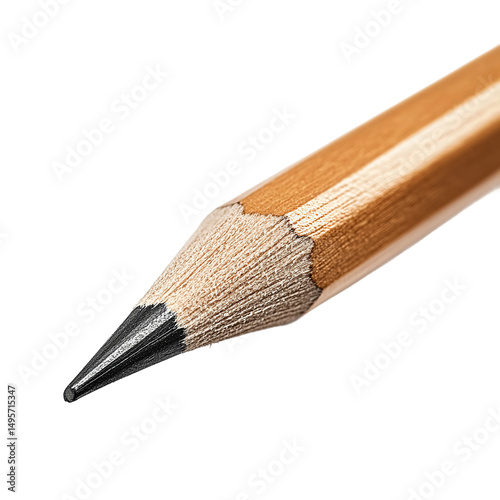 A detailed close-up of a sharpened wooden pencil, poised with its graphite tip ready, symbolizing the inception of an idea, the beginning of creativity, or the act of note-taking.