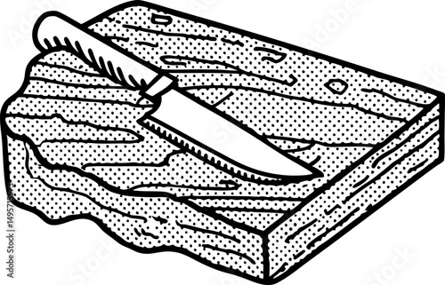 Vintage knife on rustic wooden cutting board illustration