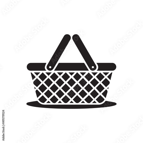 Black Picnic Basket Icon Vector on White Background