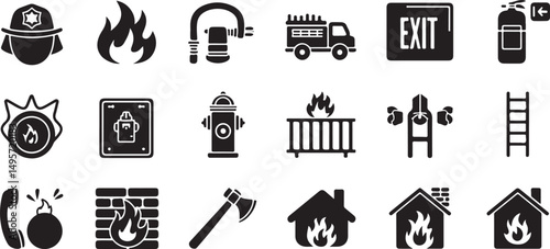 Fire Safety Icons Set Black Glyphs Collection