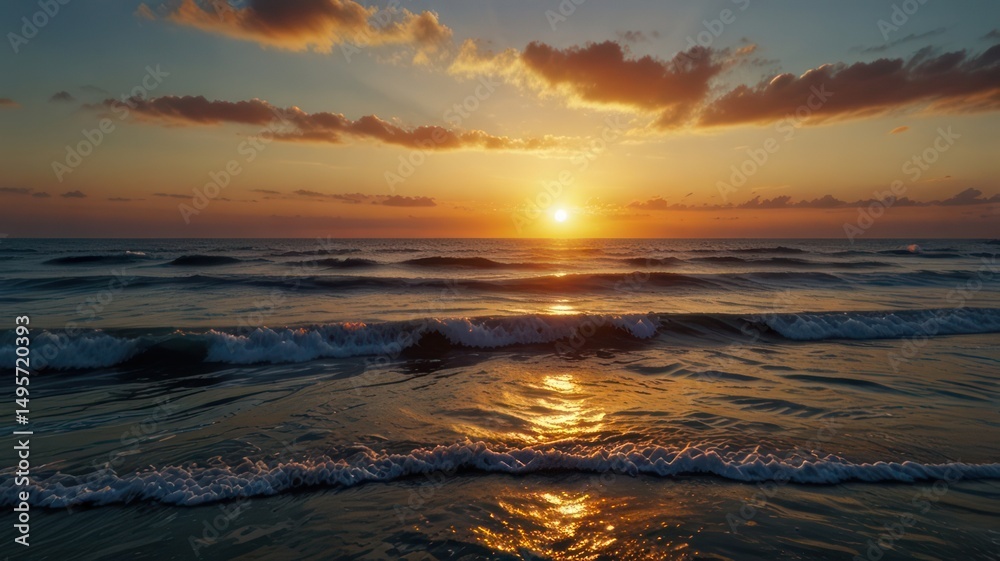 Obraz premium Coastal sunset over a calm sea