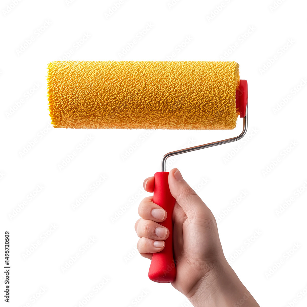 Obraz premium A person holding a paint roller in the process of painting. Capturing the essence of home improvement and creativity.