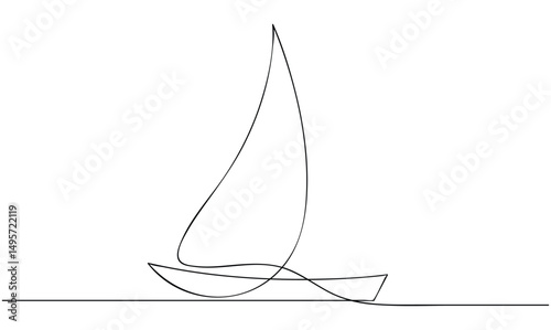 Vector continuous one simple single abstract line drawing of Sailboat travel tourism concept isolated on a white background