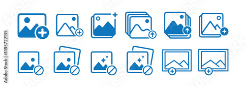 Blue Add photon icon.  Camera icon. Picture icon vector illustration. photo gallery sign and symbol. image icon. Vector Illustration eps 10
