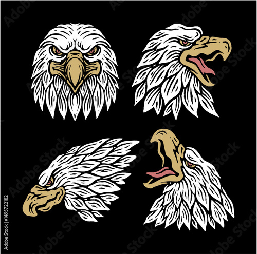 set of eagle head vintage illustration	
