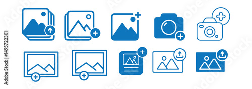 Blue Add photon icon.  Camera icon. Picture icon vector illustration. photo gallery sign and symbol. image icon. Vector Illustration eps 10