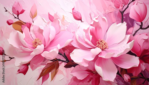 Beautiful oil painting of spring or summer flowers, pink tones. Floral design. Textured hand drawn