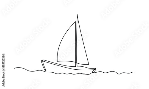 Vector continuous one simple single abstract line drawing of Sailboat travel tourism concept isolated on a white background