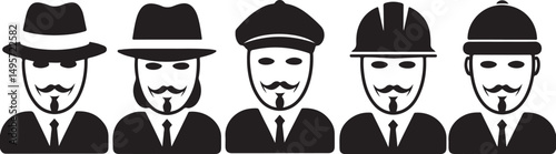 Five Anonymous Men in Suits and Various Hats