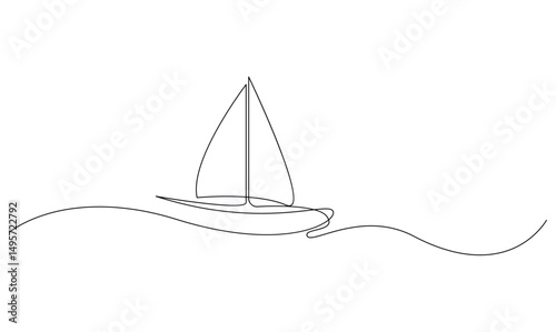 Vector continuous one simple single abstract line drawing of Sailboat travel tourism concept isolated on a white background
