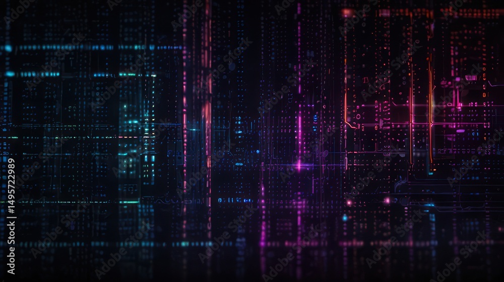 Fototapeta premium Abstract digital matrix backdrop with vibrant glowing lines and data streams