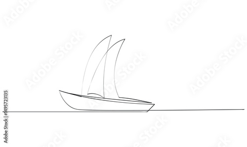 Vector continuous one simple single abstract line drawing of Sailboat travel tourism concept isolated on a white background