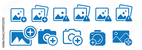 Blue Add photon icon.  Camera icon. Picture icon vector illustration. photo gallery sign and symbol. image icon. Vector Illustration eps 10