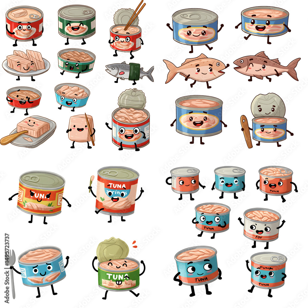 Obraz premium 可愛いマグロ缶詰キャラクターイラスト集