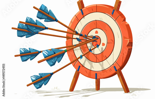 Many arrows pierce the bullseye of a rustic archery target, showcasing accuracy and skill.