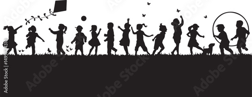 Silhouette of Happy Children Playing Outdoors