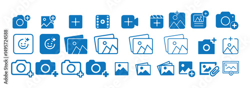 Big Blue Add image icon. Add picture icon. Photo icon, Picture liner icon vector set. vector illustration eps 10