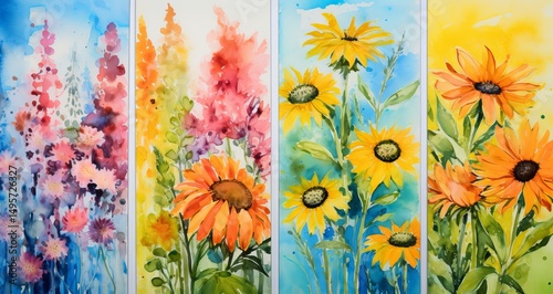 Watercolor Flower Art Panels Vibrant Botanical Wall Decor

